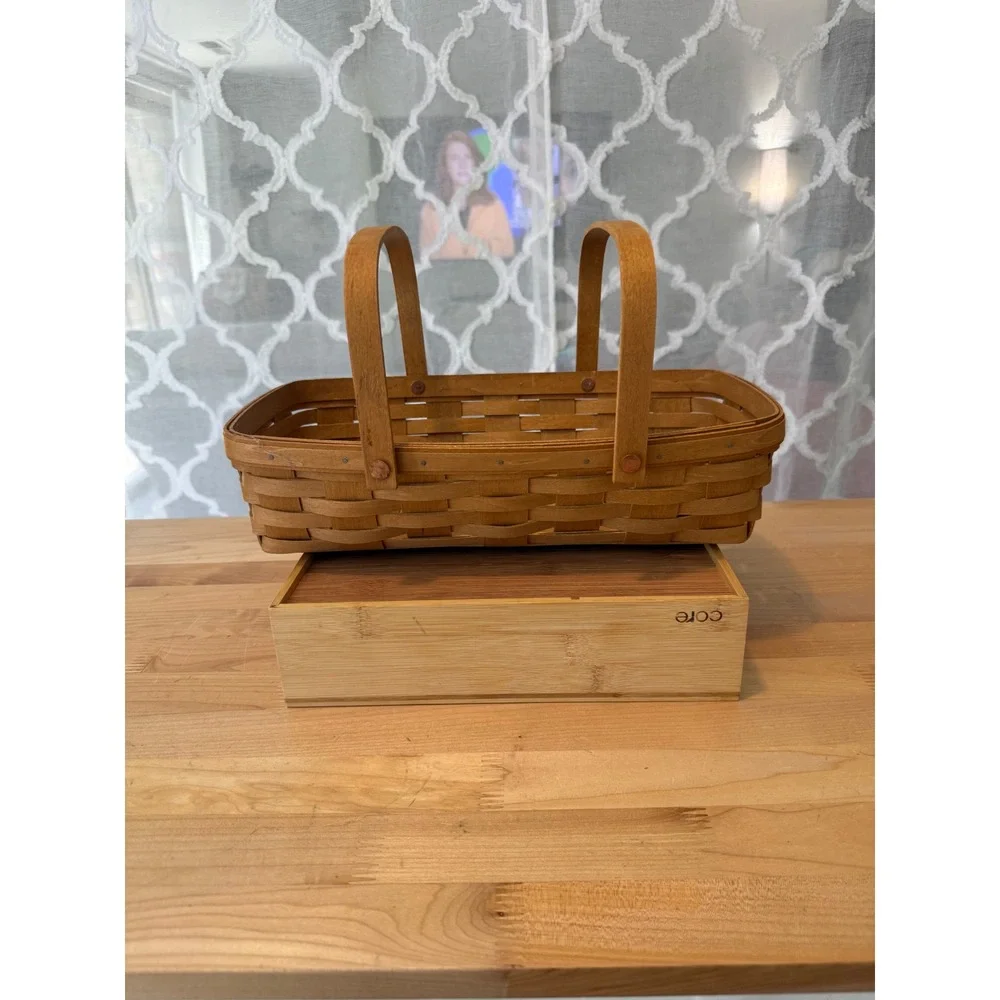 Longaberger Handmade Woven Basket Rectangular Dual Swing Handles 14x8.5 Dresden